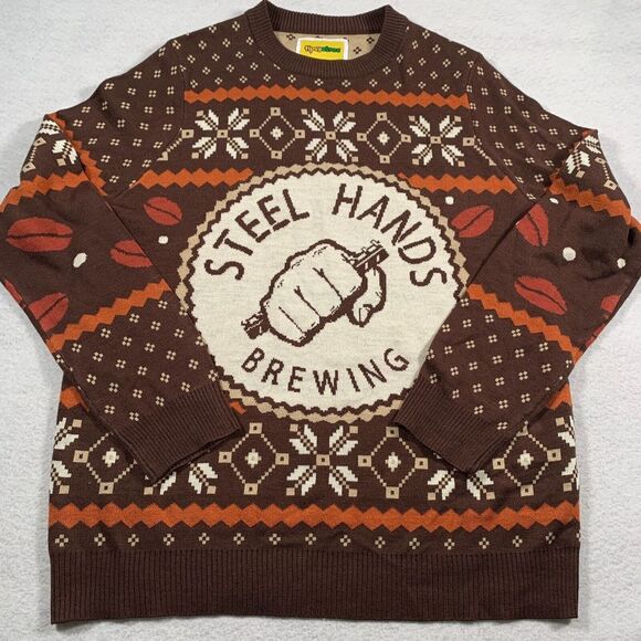 Tipsy Elves Sweater Mens Large Brown Steel‎ Hands Brewing - Picture 1 of 13